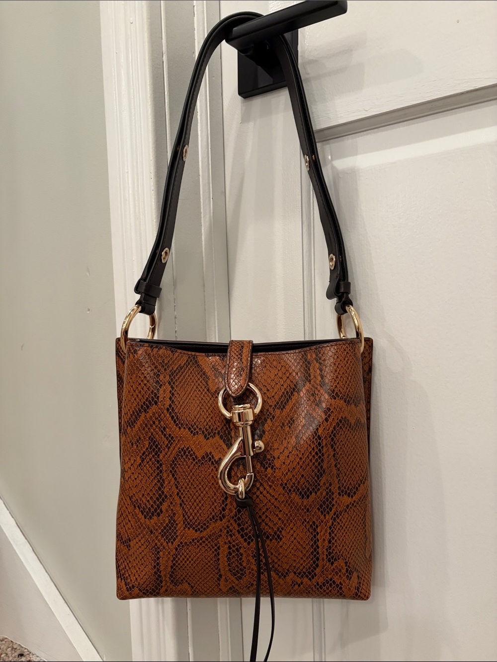 Rebecca Minkoff Brown Snake Skin Shoulder Bag Buckle Detail, Brown Tassel